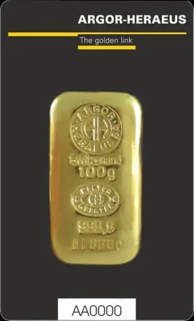 100g Gold Bar | Argor Heraeus | Casted