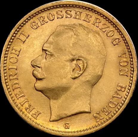 20 Mark | Grand Duke Friedrich II Baden | Gold | 1907-1918
