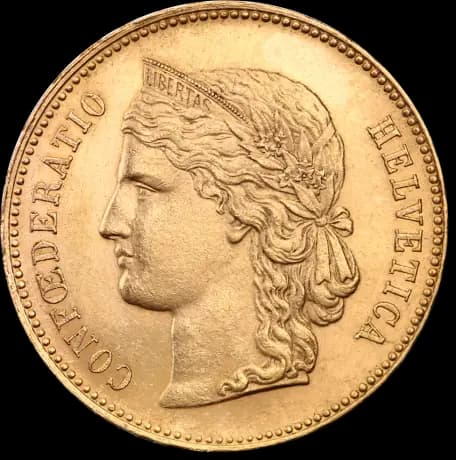 20 Swiss Francs Helvetica | Gold | 1883-1896