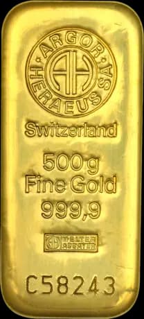 500g Gold Bar | Argor-Heraeus | Casted